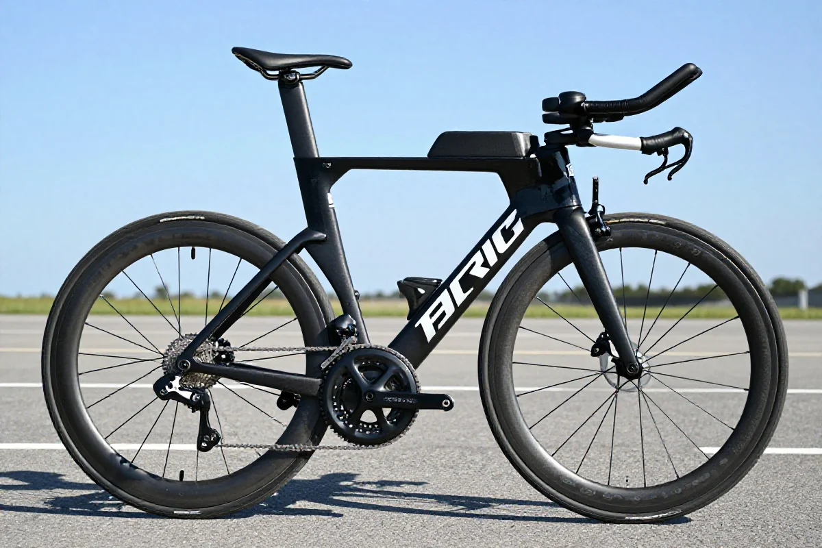 Nowoczesny rower czasowy na płaskiej trasie, idealny do wyścigów czasowych.