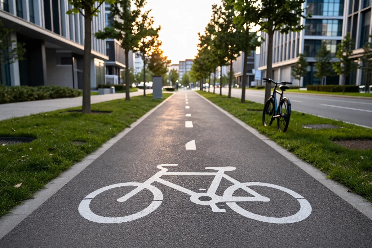 Zrównoważona trasa rowerowa w mieście z wydzielonym pasem dla rowerów