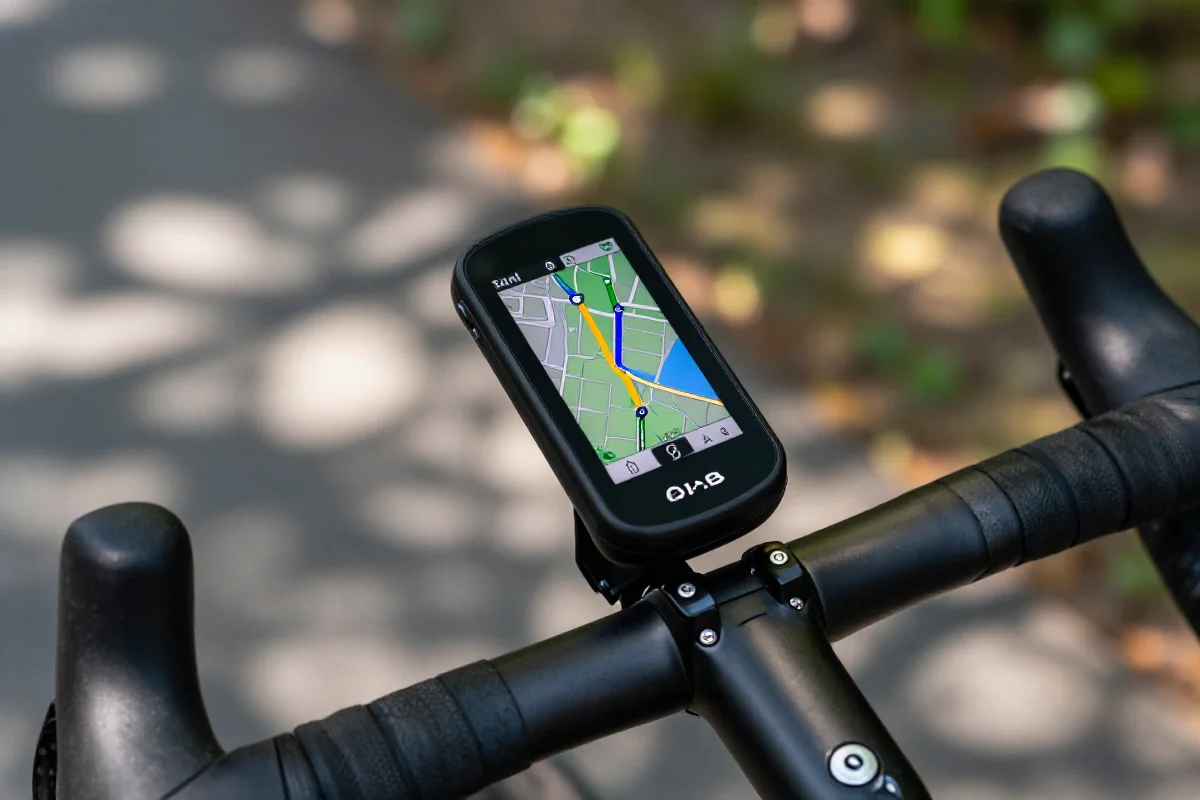 Urządzenie GPS na kierownicy roweru z mapą nawigacyjną
