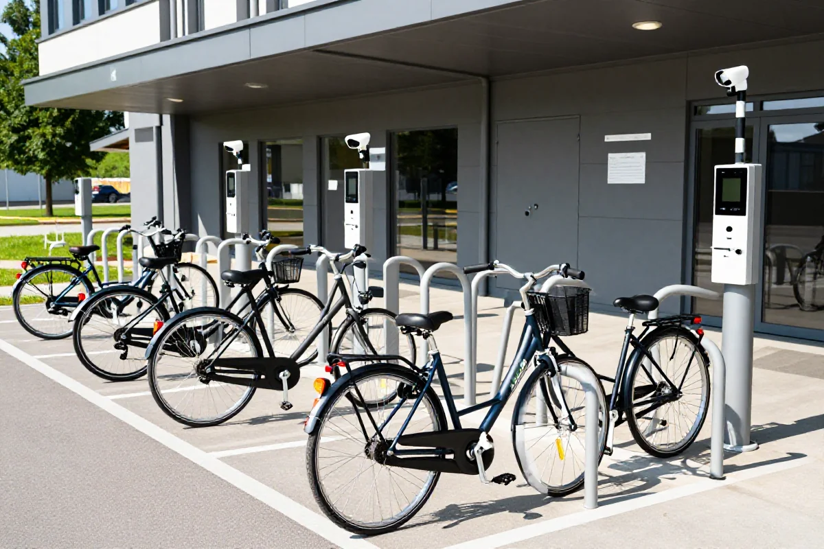 Bezpieczny parking rowerowy we Wrocławiu z rowerami i monitoringiem.