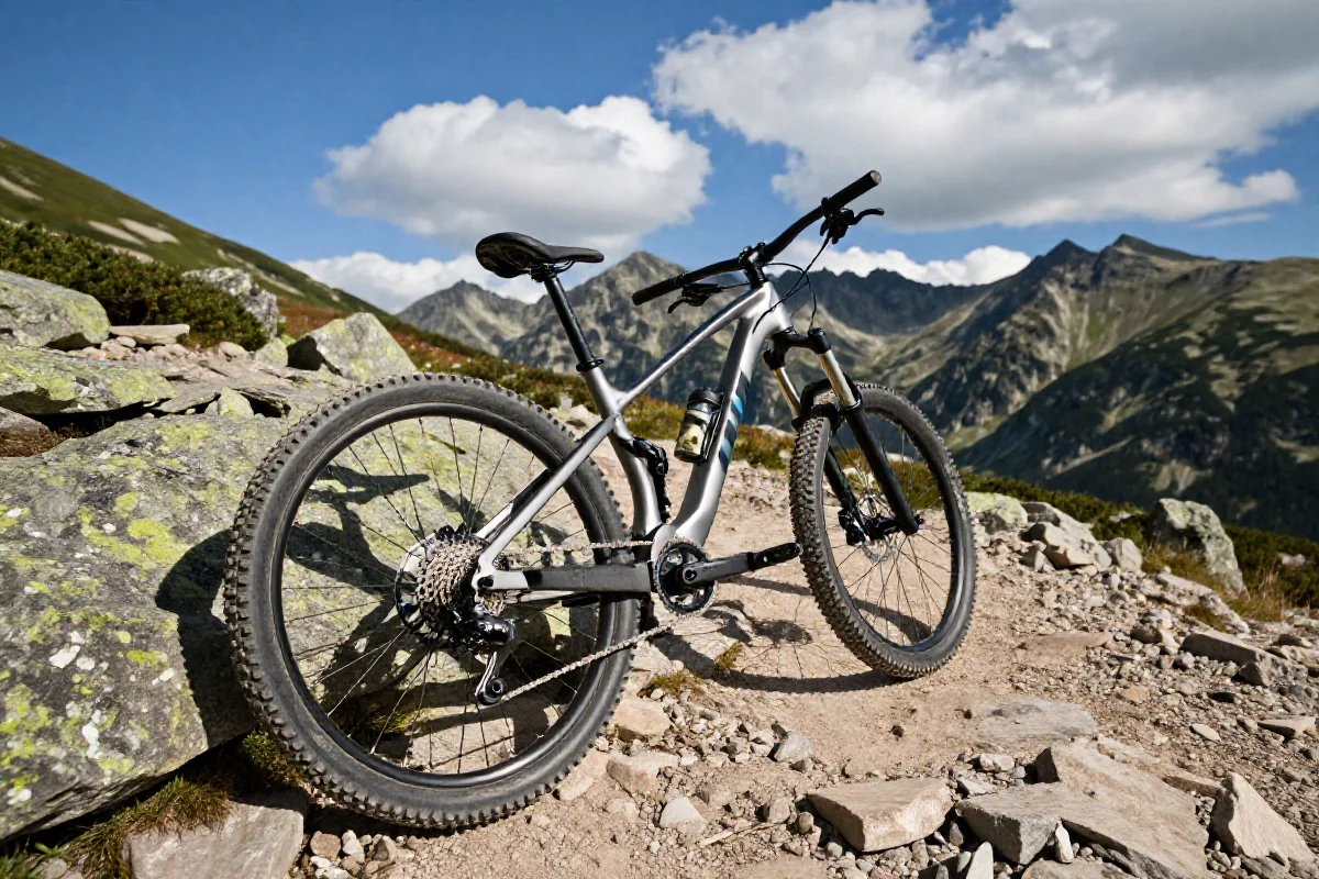 Rower górski na szlaku w Karkonoszach, idealny do MTB.