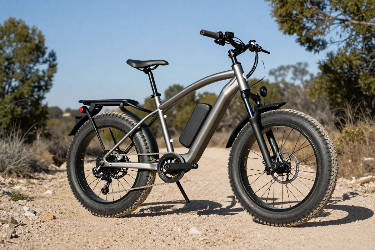 Elektryczny rower SUV na szlaku, ukazujący jego wytrzymałą konstrukcję i szerokie opony.
