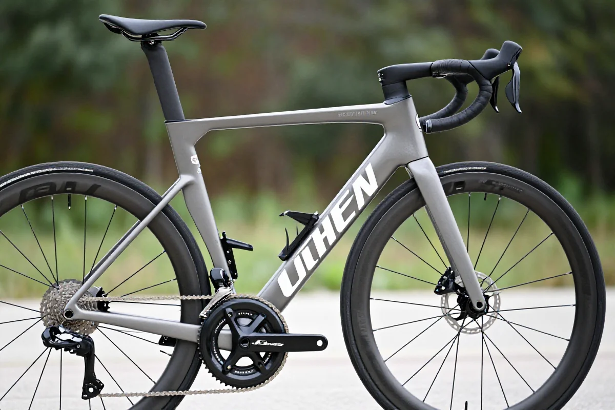 Rama roweru szosowego z detalami komponentów w plenerze