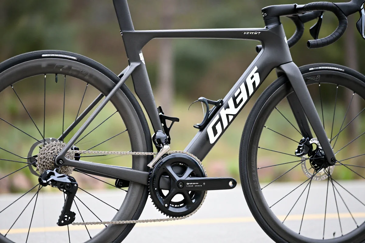 Szczegóły roweru szosowego z naciskiem na komponenty do treningu sweet spot.