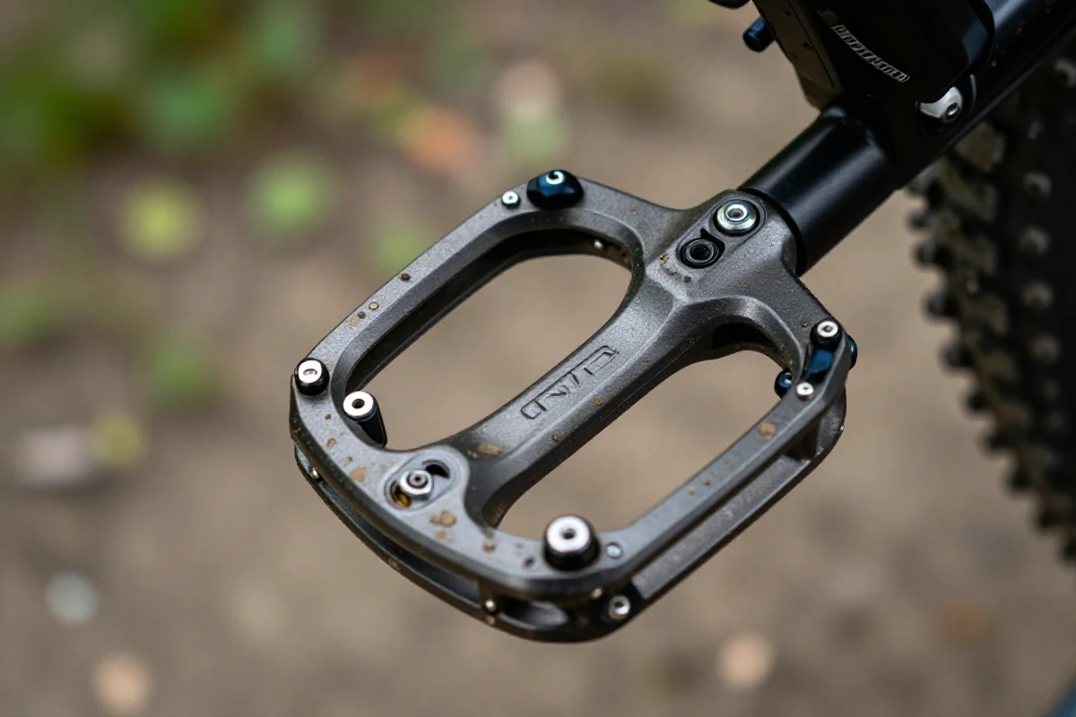 Zbliżenie na pedał MTB z systemem SPD w naturalnym otoczeniu