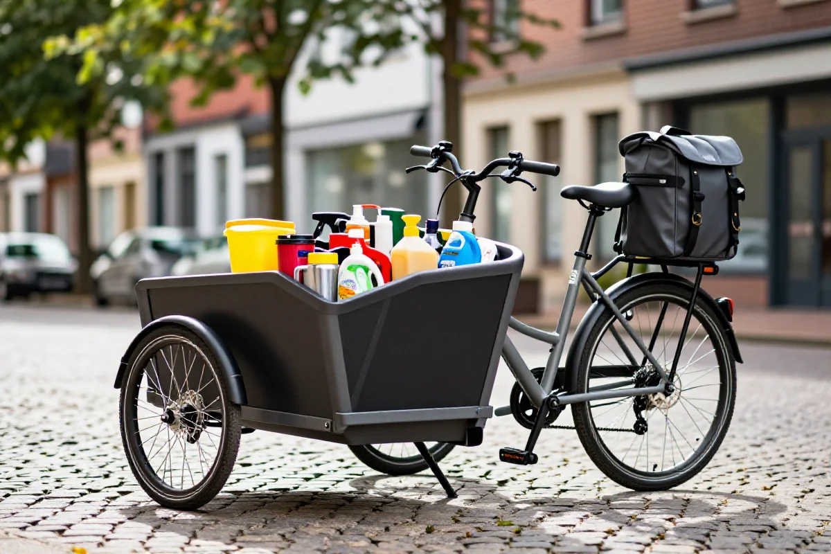 Nowoczesny rower cargo z towarem w miejskim otoczeniu