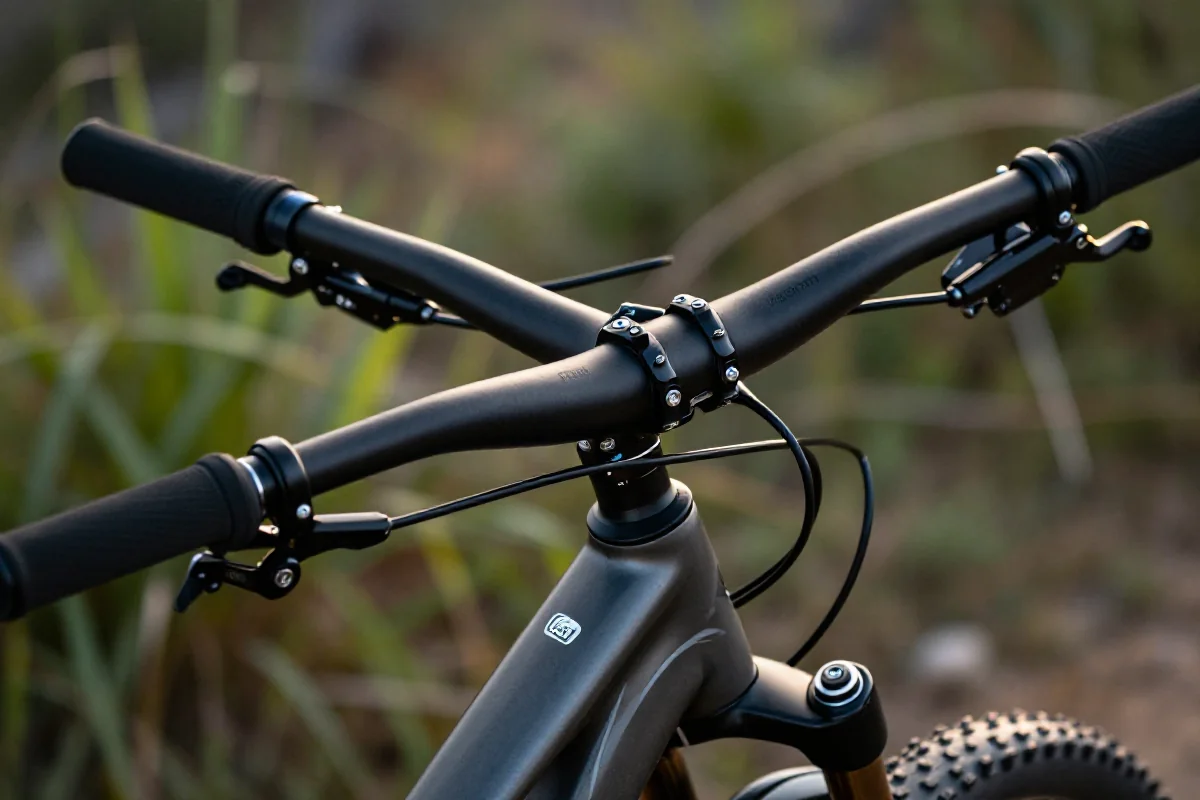 Zdjęcie kierownicy MTB o szerokości 720-820 mm w naturalnym otoczeniu.