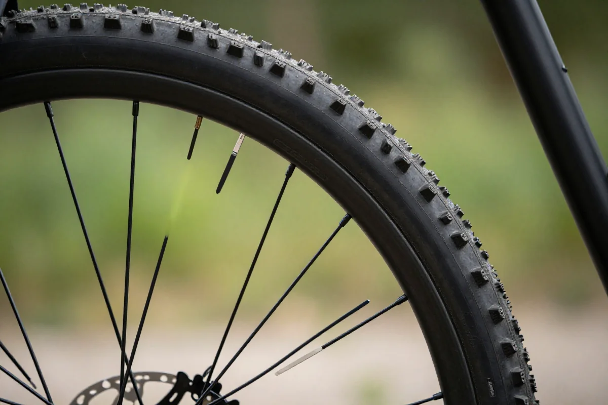 Szerokość wewnętrzna obręczy MTB z bliska, szczegóły techniczne i profil opony.