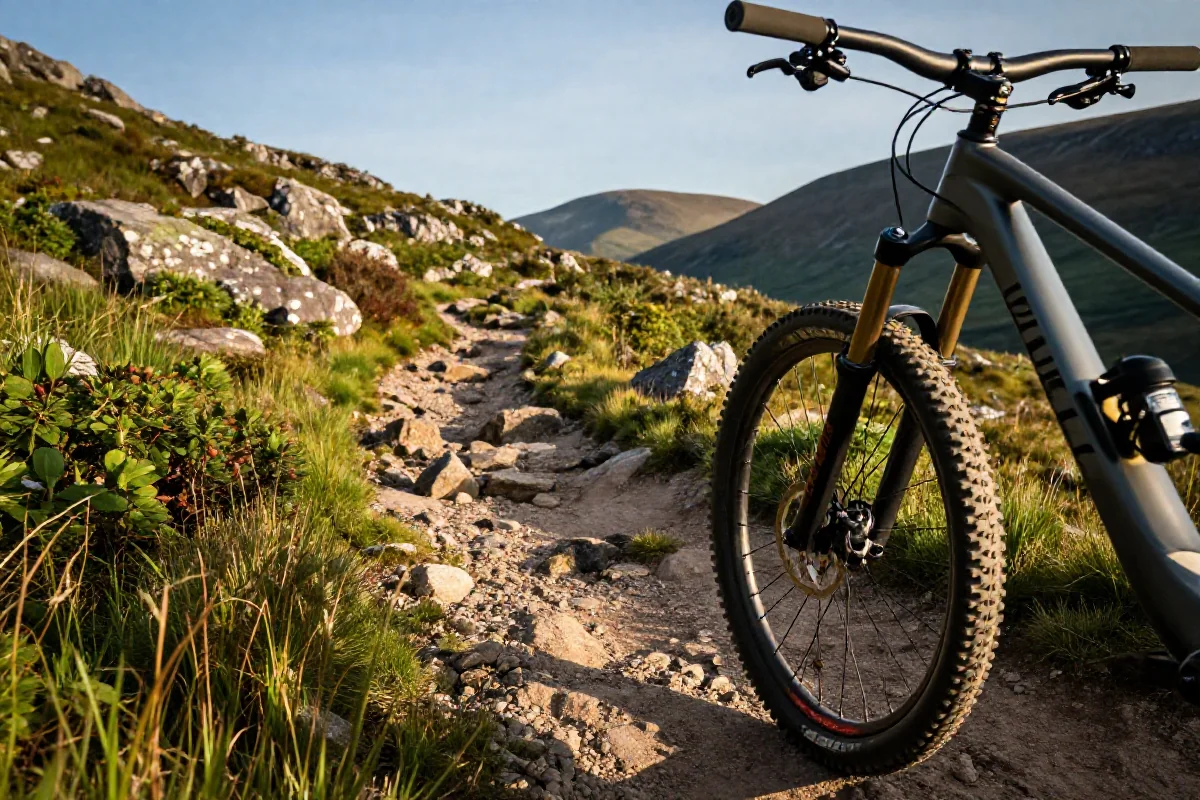Szlak rowerowy w Szkocji, górski rower i malowniczy krajobraz