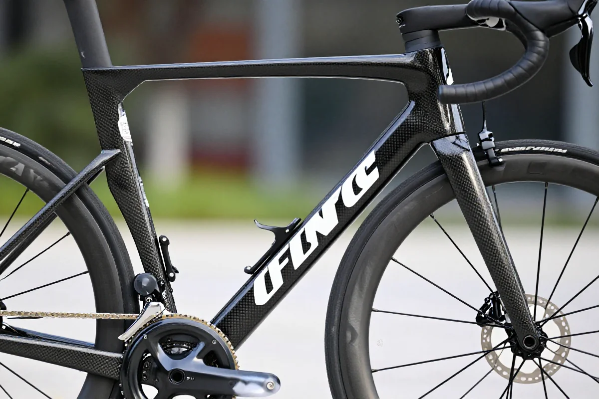 Szczegóły sztywnego ramy roweru wyścigowego z włókna węglowego