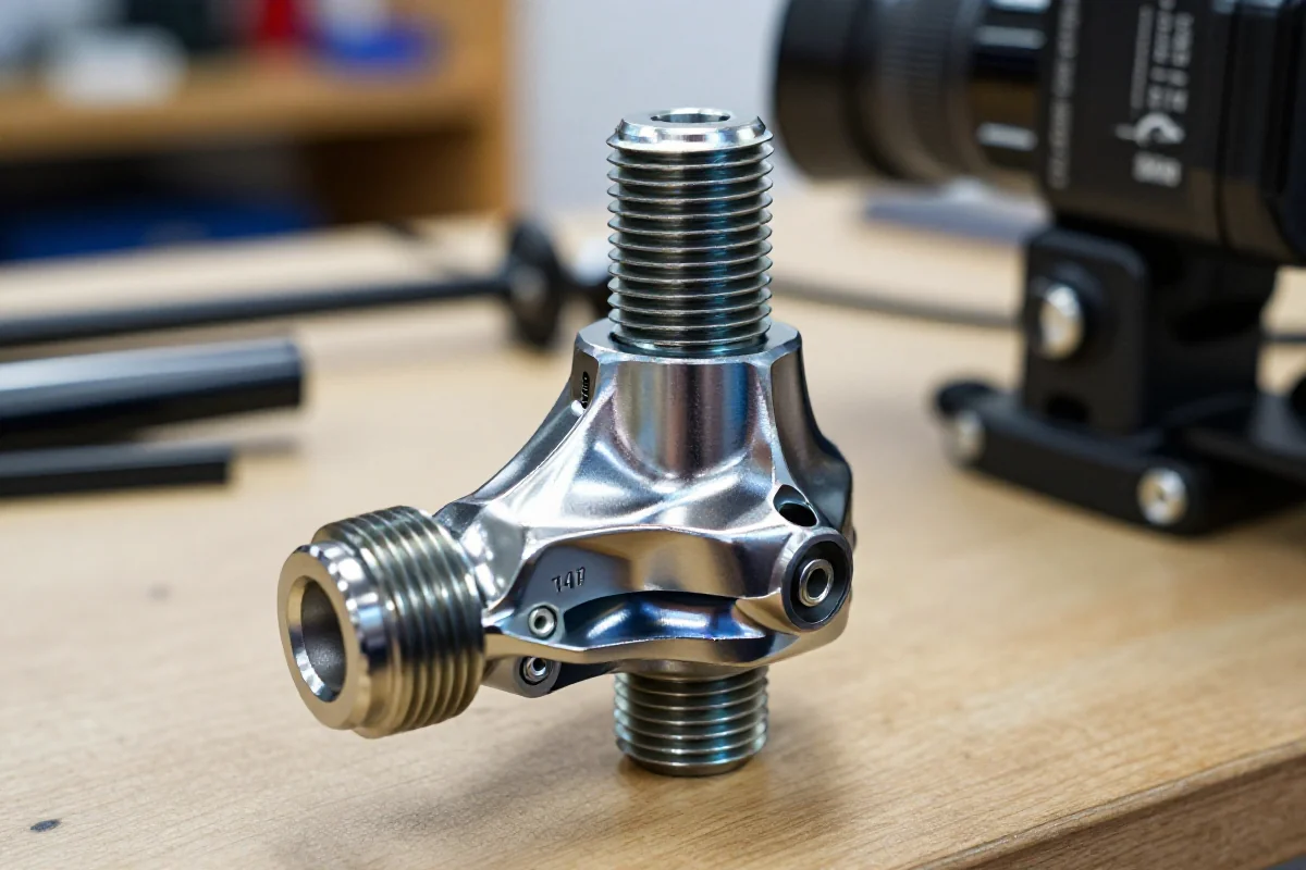 Suport T47 o średnicy 47 mm w warsztacie rowerowym, detale gwintu i konstrukcji.