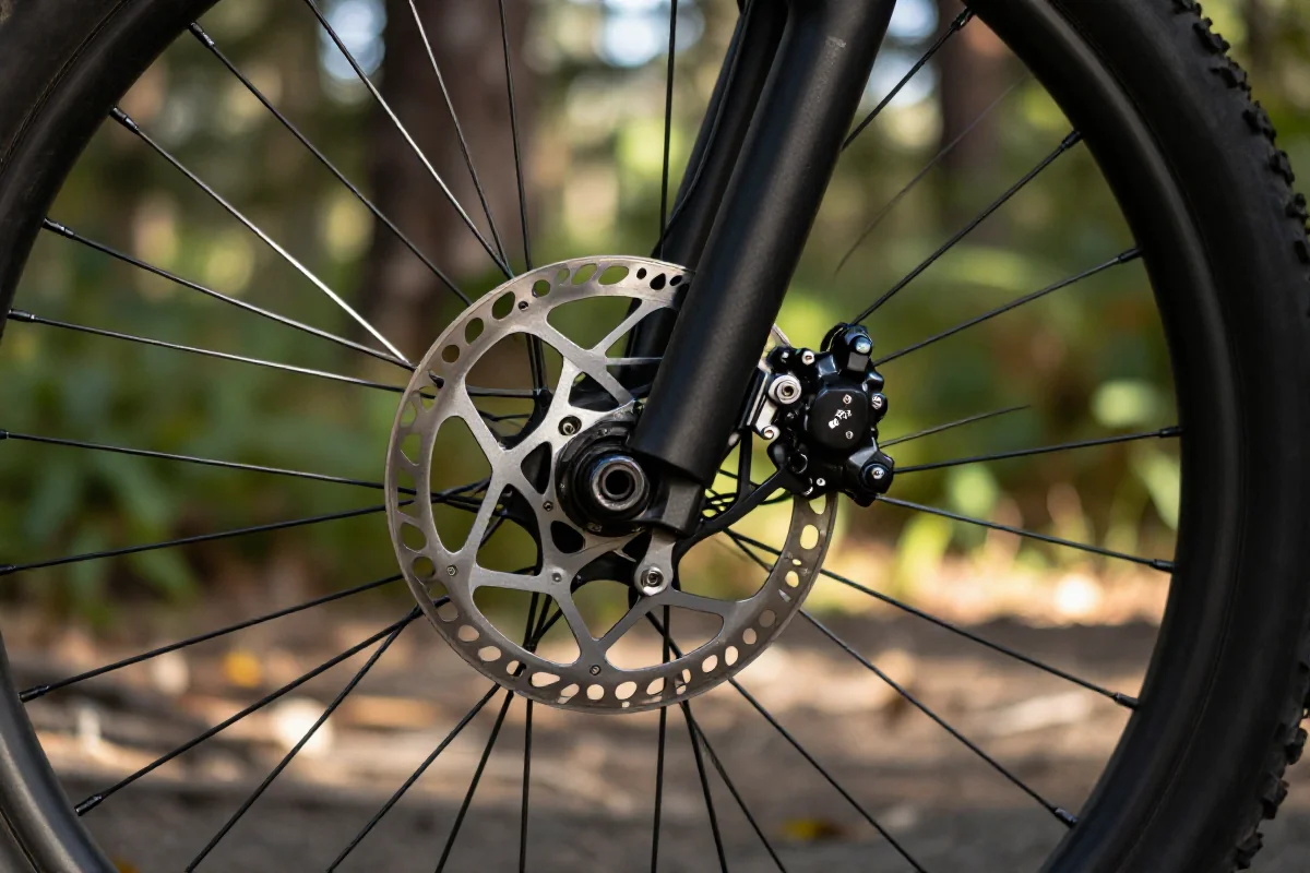 Szczegóły hydraulicznych hamulców tarczowych w rowerze górskim MTB