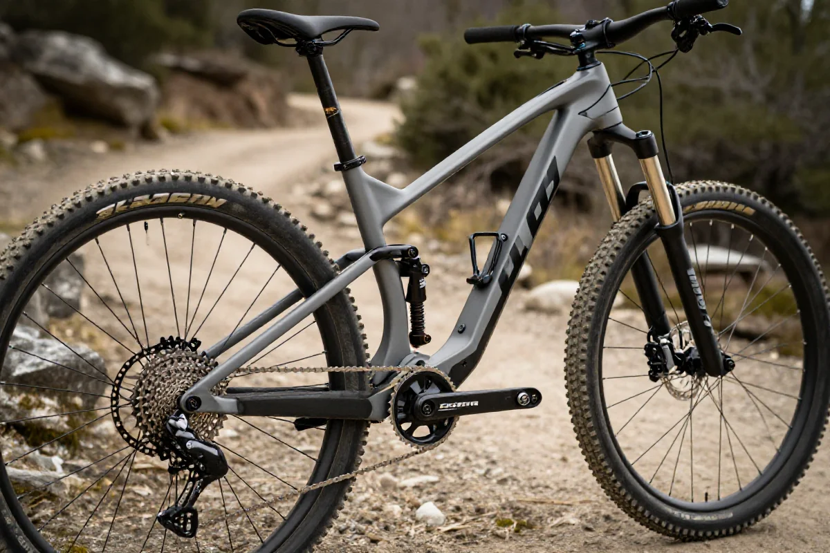 Nowoczesny rower górski z techniką kołysania na trudnym terenie