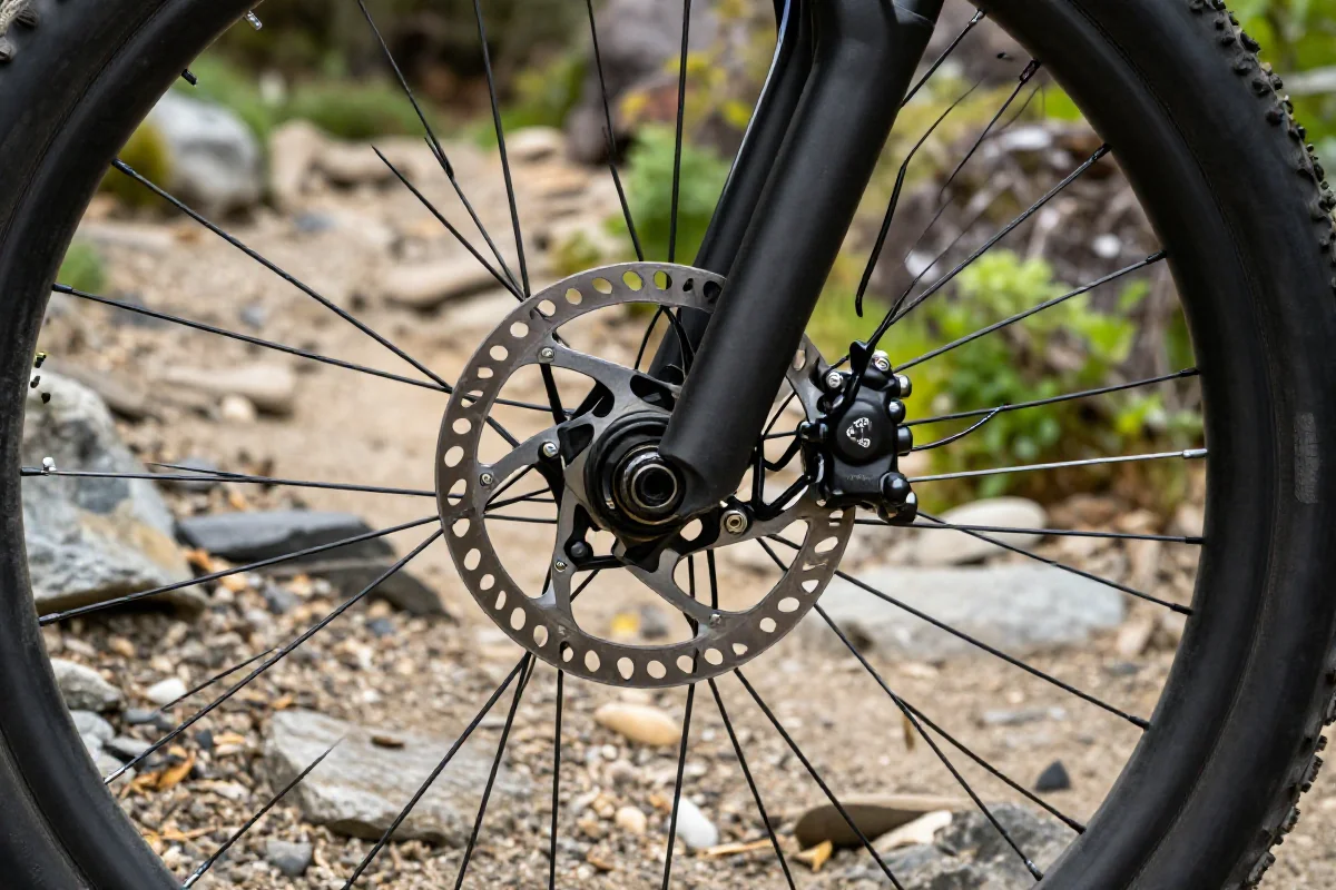 Blokada hamulcowa roweru górskiego na stromej trasie zjazdowej