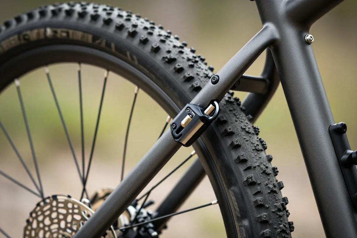 Zamknięcie roweru górskiego w bezpiecznym punkcie zamykania.