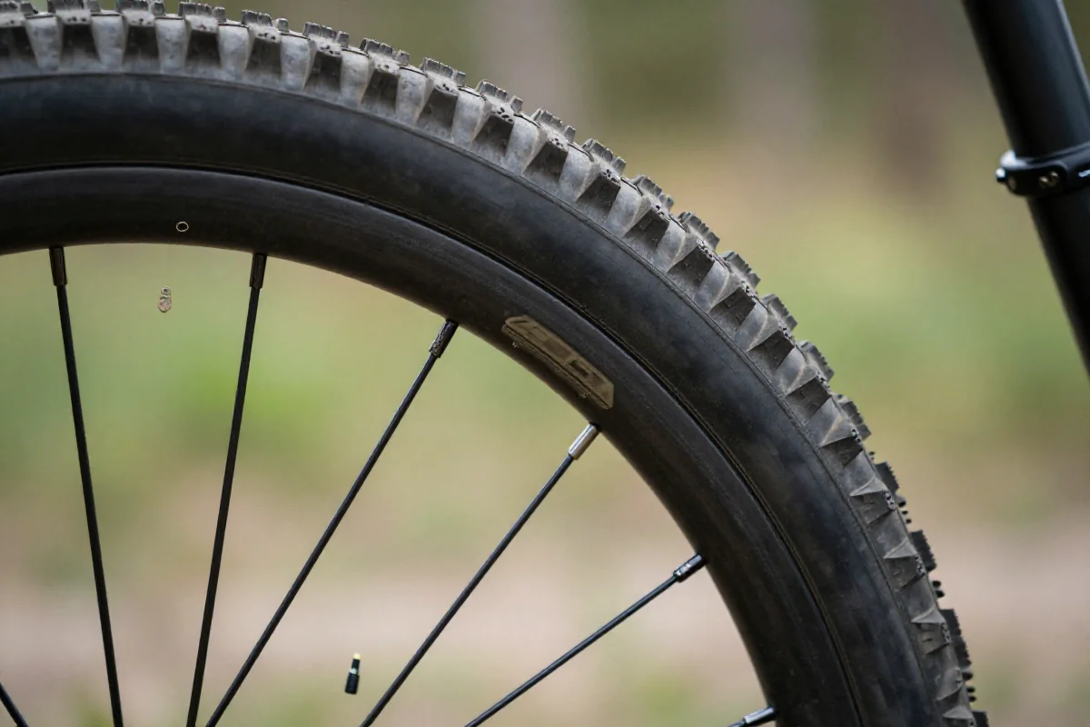 Wnętrze koła roweru górskiego tubeless z widocznym uszczelniaczem i osadzeniem bead.