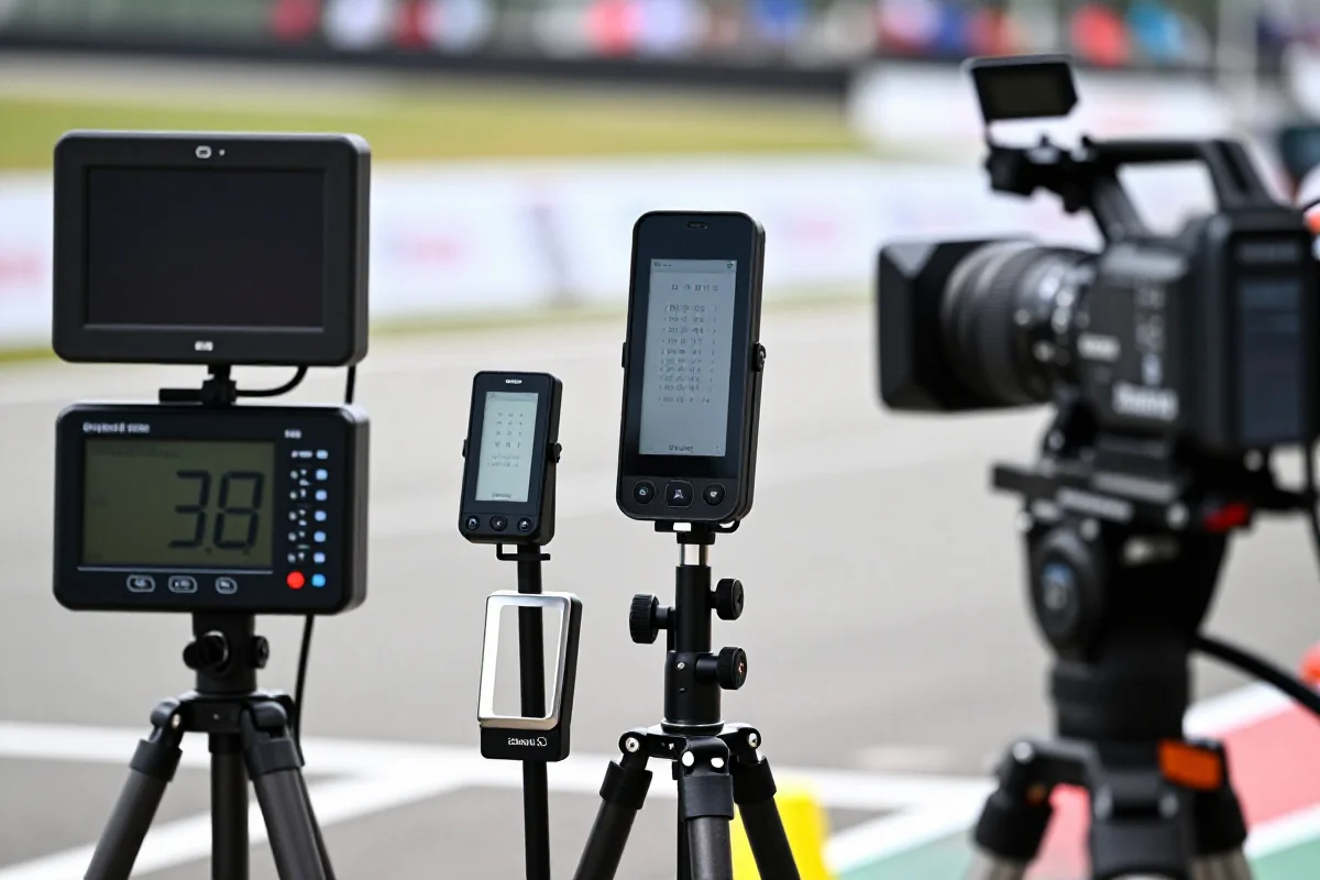 Urządzenia do pomiaru czasu w wyścigach kolarskich, w tym zegary i chipy RFID.