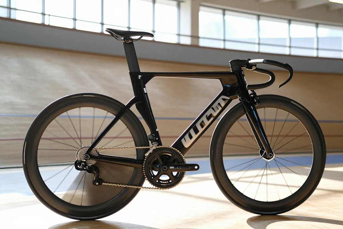 Rower torowy endurance z aerodynamiczną ramą i głębokimi kołami.