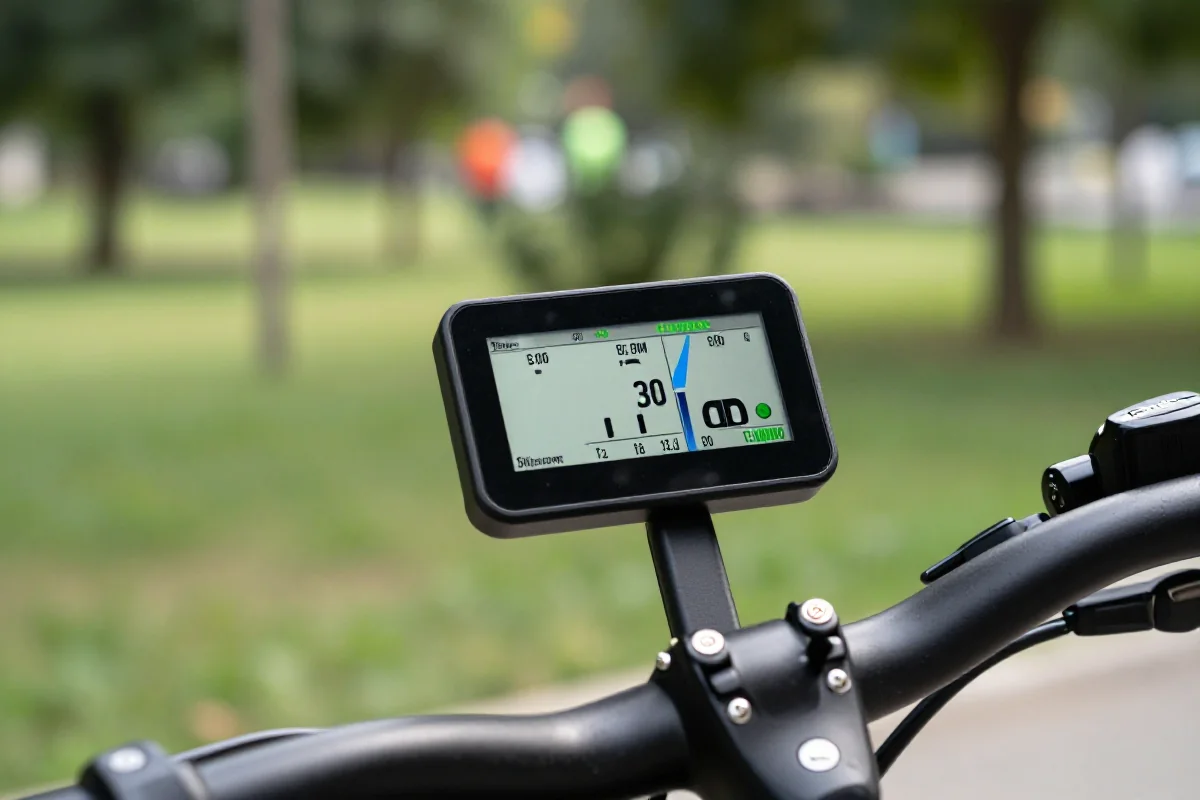 Nowoczesny wyświetlacz roweru elektrycznego z danymi o jazdzie i statystykami