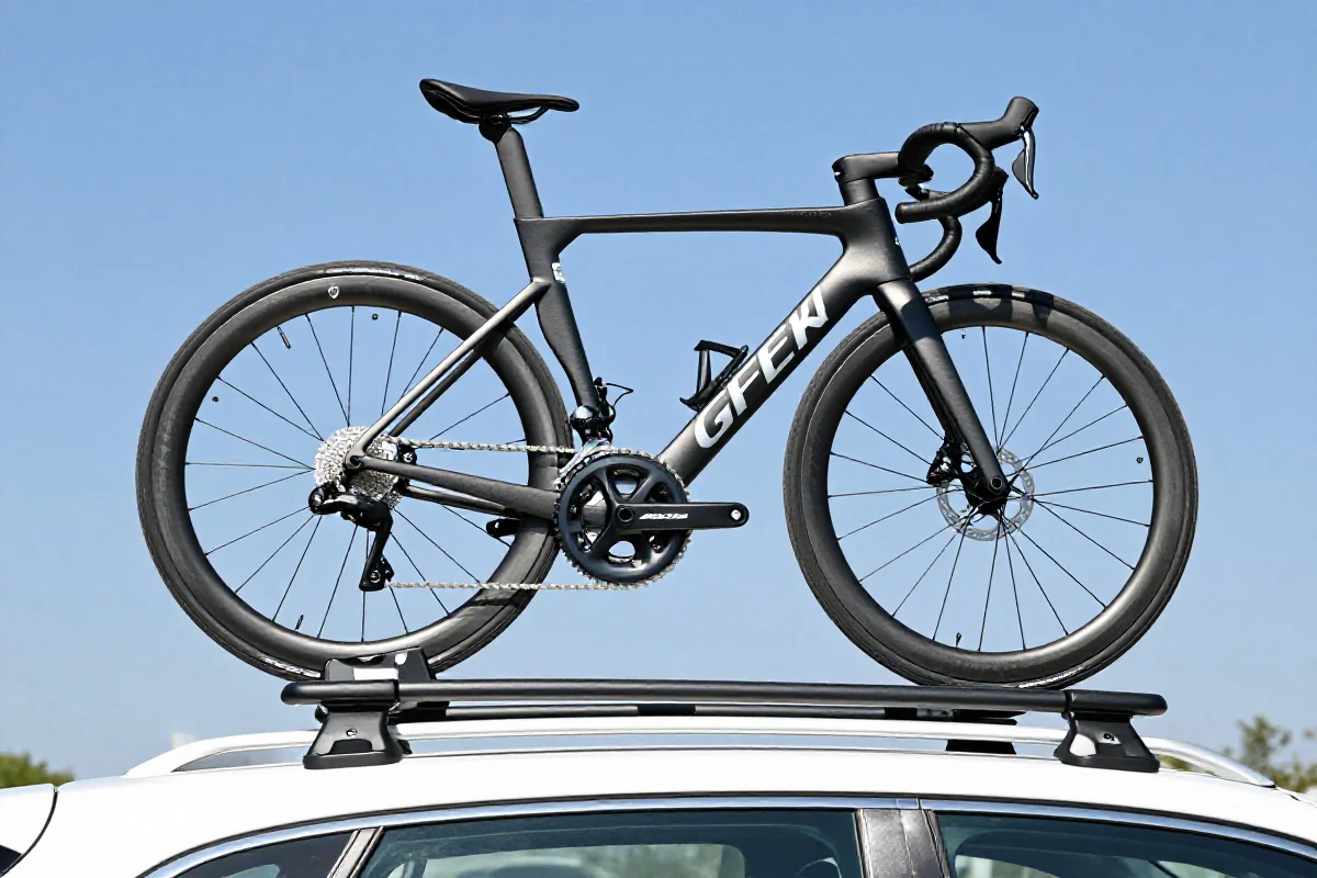 Transport roweru szosowego na bagażniku dachowym samochodu