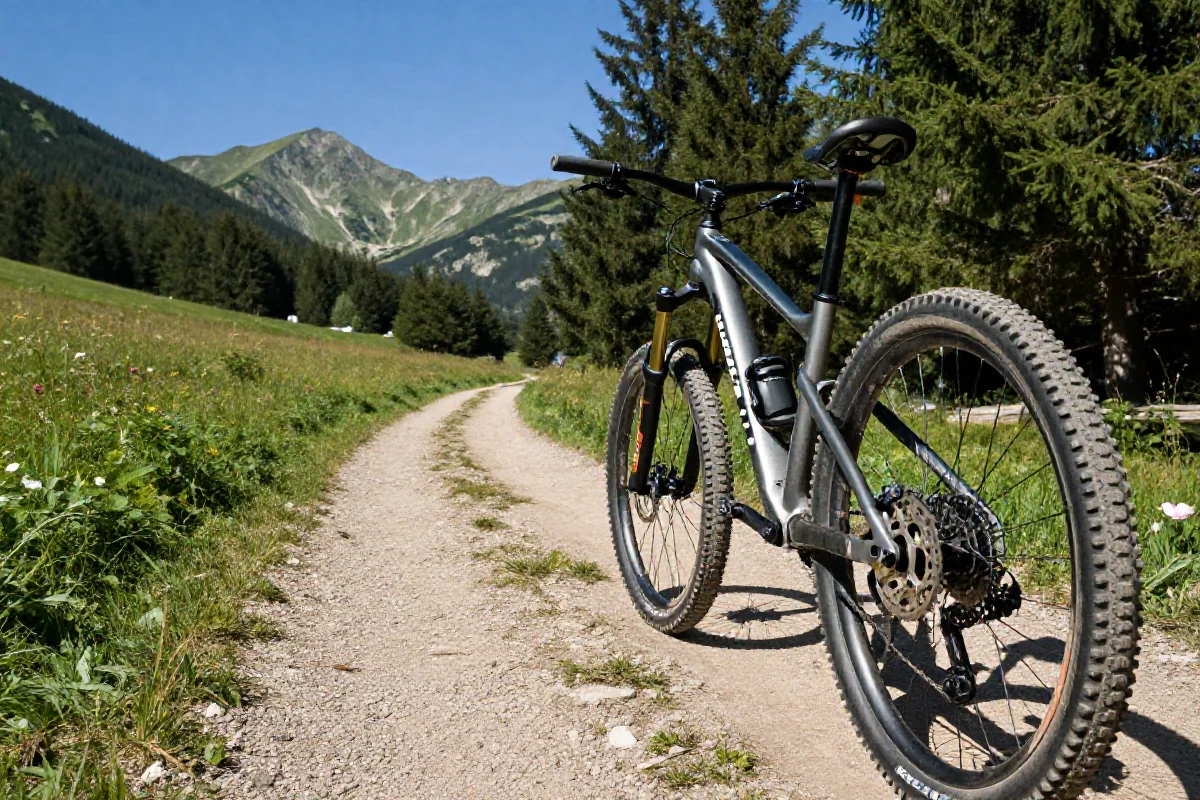 Szlak rowerowy MTB w regionie Podhala z widokiem na Tatry.
