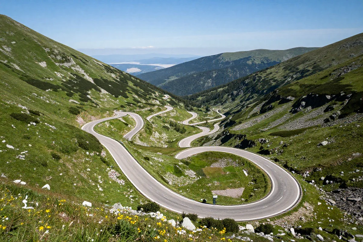 Malowniczy krajobraz Bieszczad z trasą rowerową wśród dzikiej przyrody