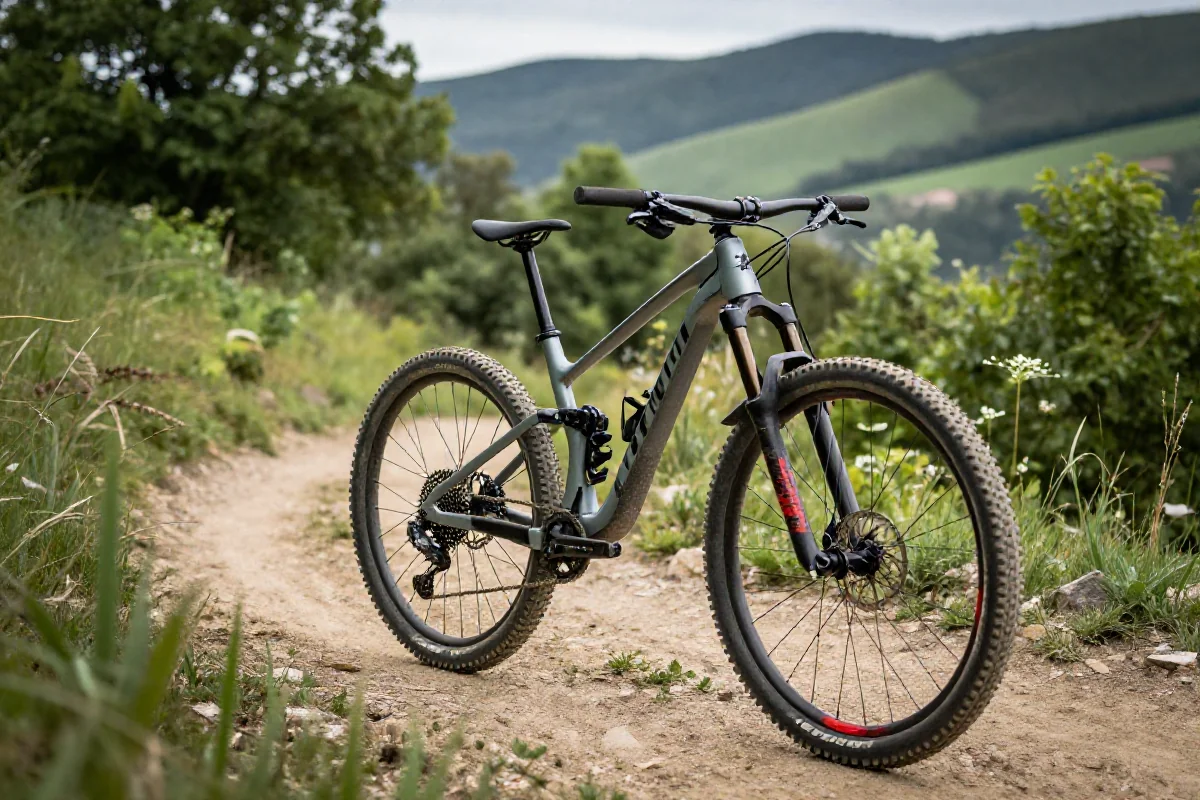 Rower górski na trasie cross-country w naturalnym otoczeniu