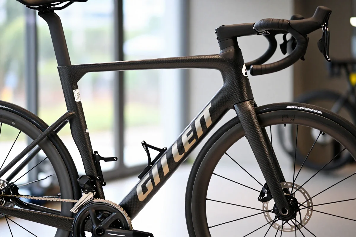 Szczegółowy widok na ramę roweru szosowego z włókna węglowego