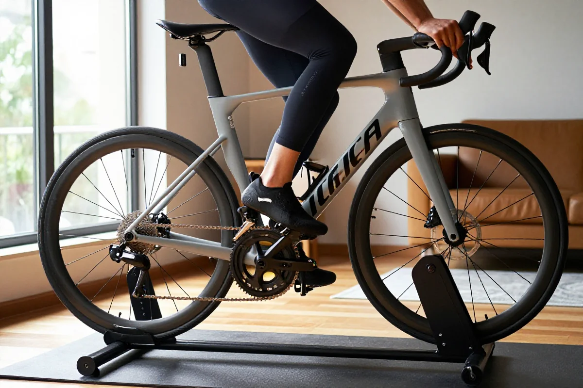 Trenażer i rower w nowoczesnym wnętrzu do treningu indoorowego