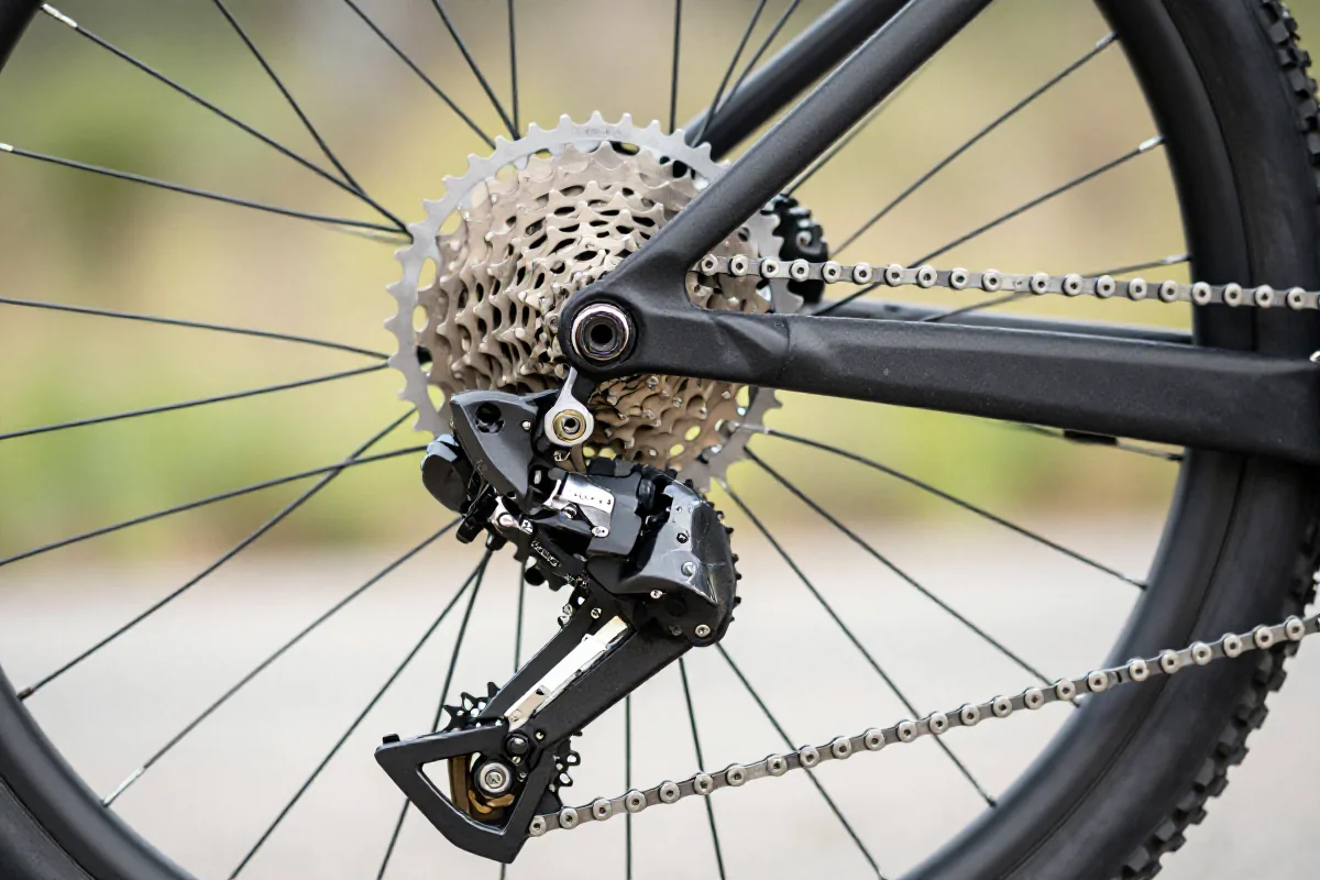 Szczegóły systemu przerzutek w rowerze górskim, kluczowy element treningu HIIT.