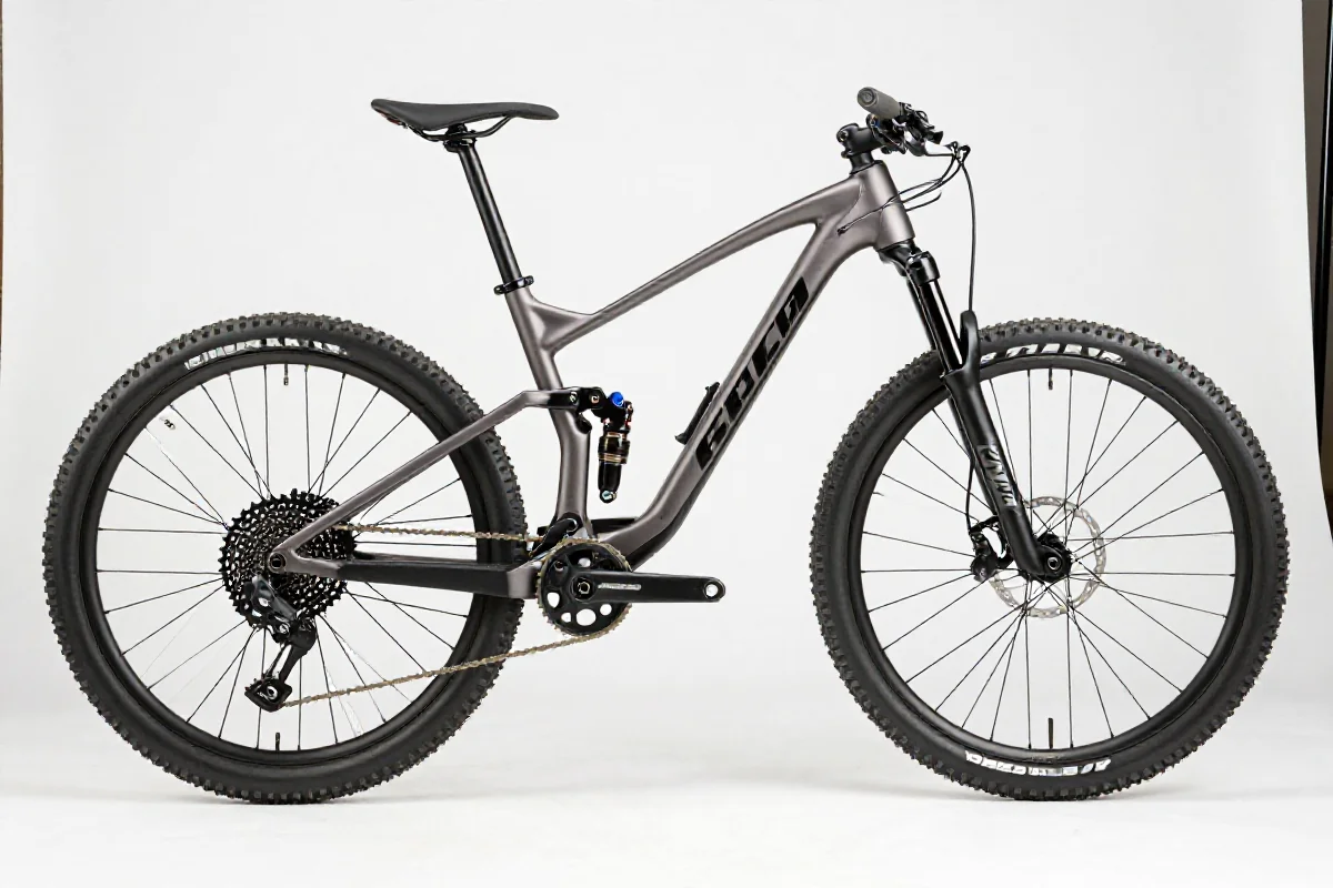 Rama roweru górskiego z detalami komponentów, idealna do MTB.