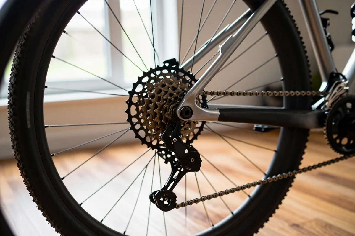 Szczegóły napędu roweru górskiego w zimowym treningu