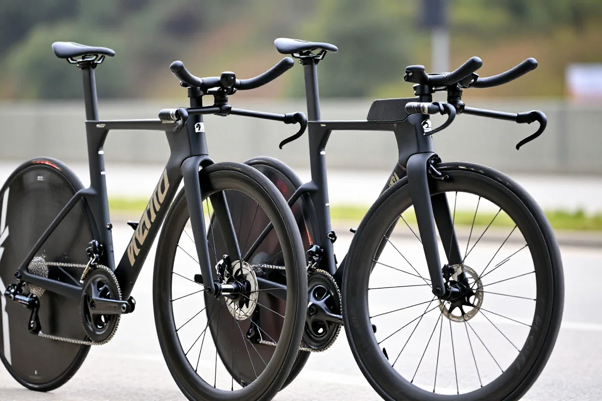 Zbliżenie na rower czasowy i triathlonowy w porównaniu, kluczowe różnice.