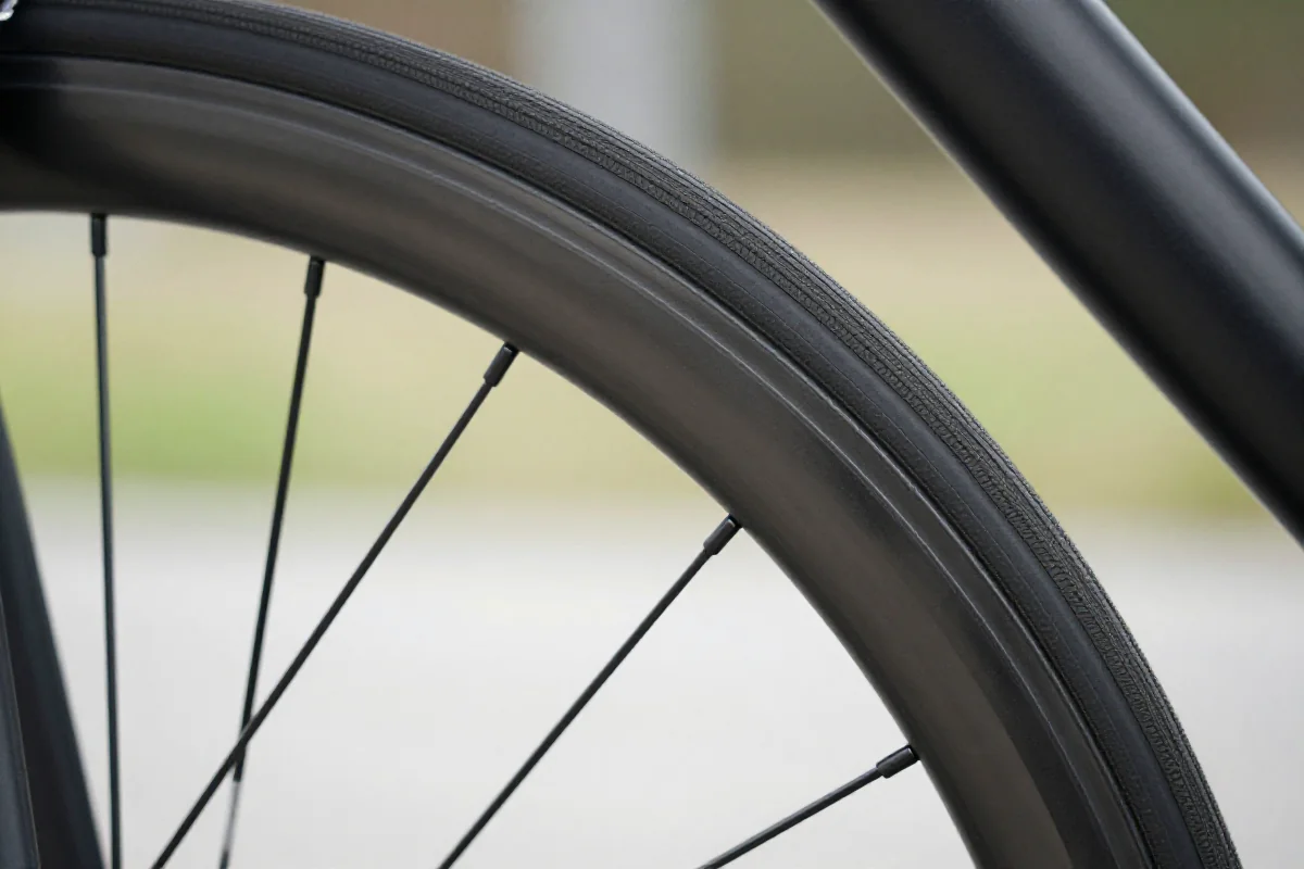 Standard clincher opona na obręczy roweru szosowego, szczegóły konstrukcyjne.