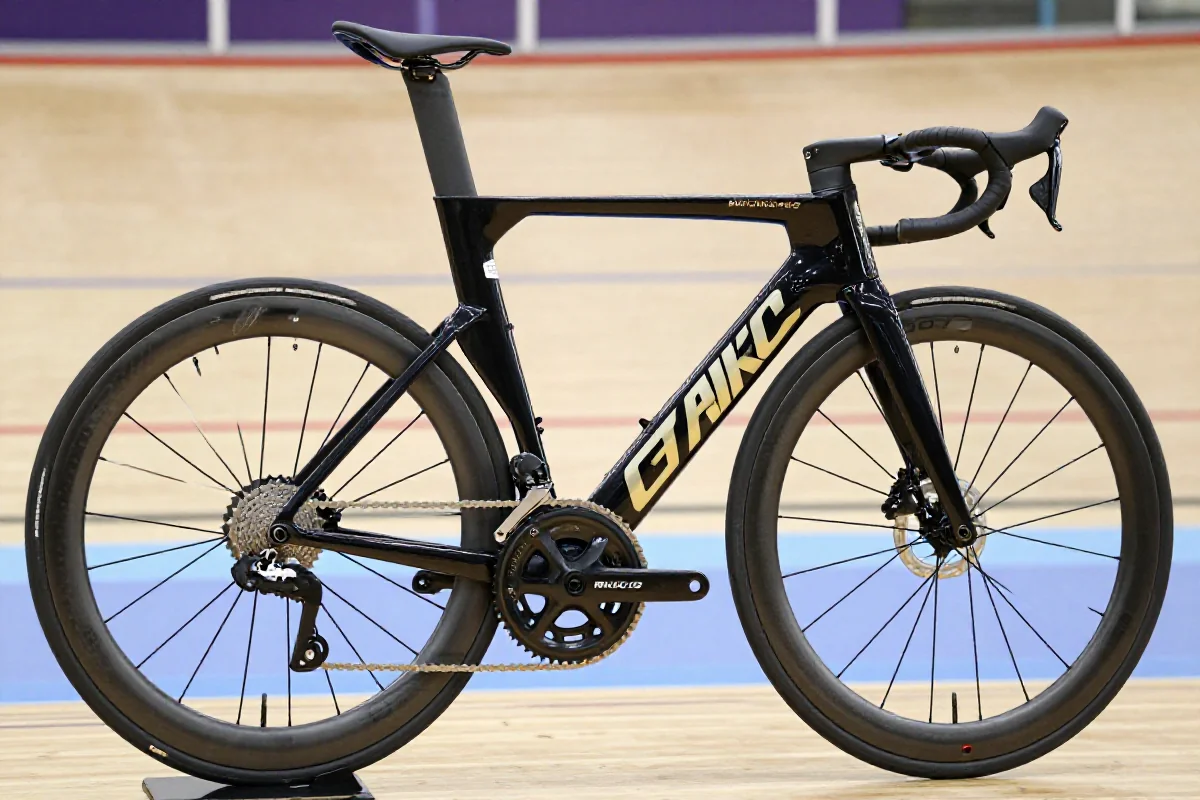 Bliska fotografia ramy roweru szosowego, podkreślająca szczegóły techniczne.