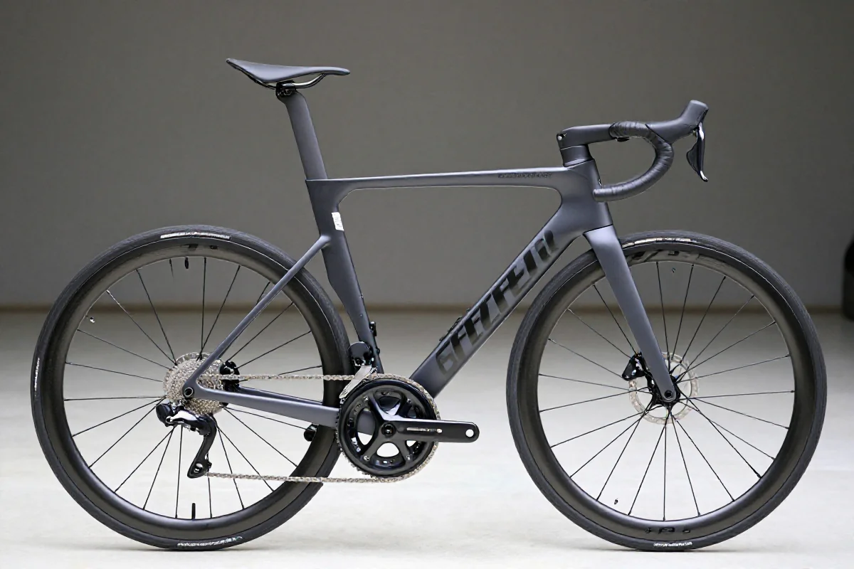 Szosowy rower wyścigowy z geometrią Race, z aerodynamiczną ramą i krótkim rozstawem osi.