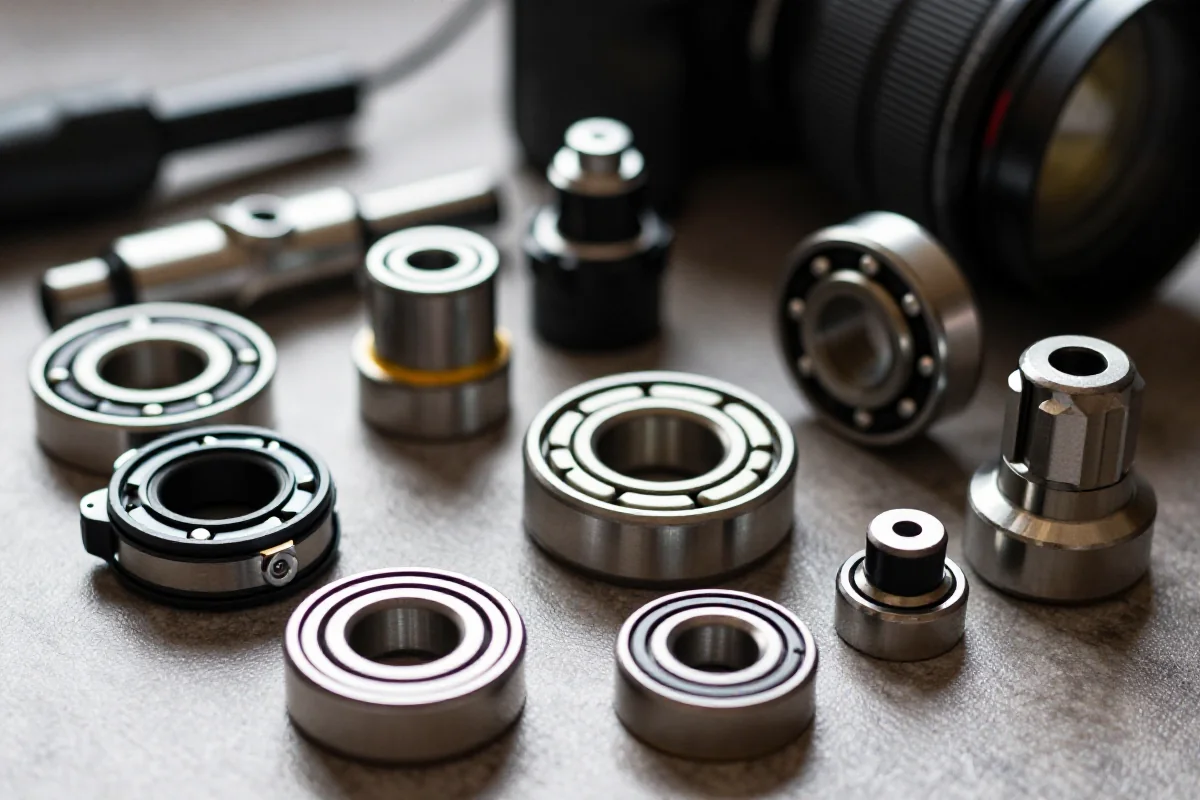 Różne typy łożysk suportu MTB na teksturowanej powierzchni