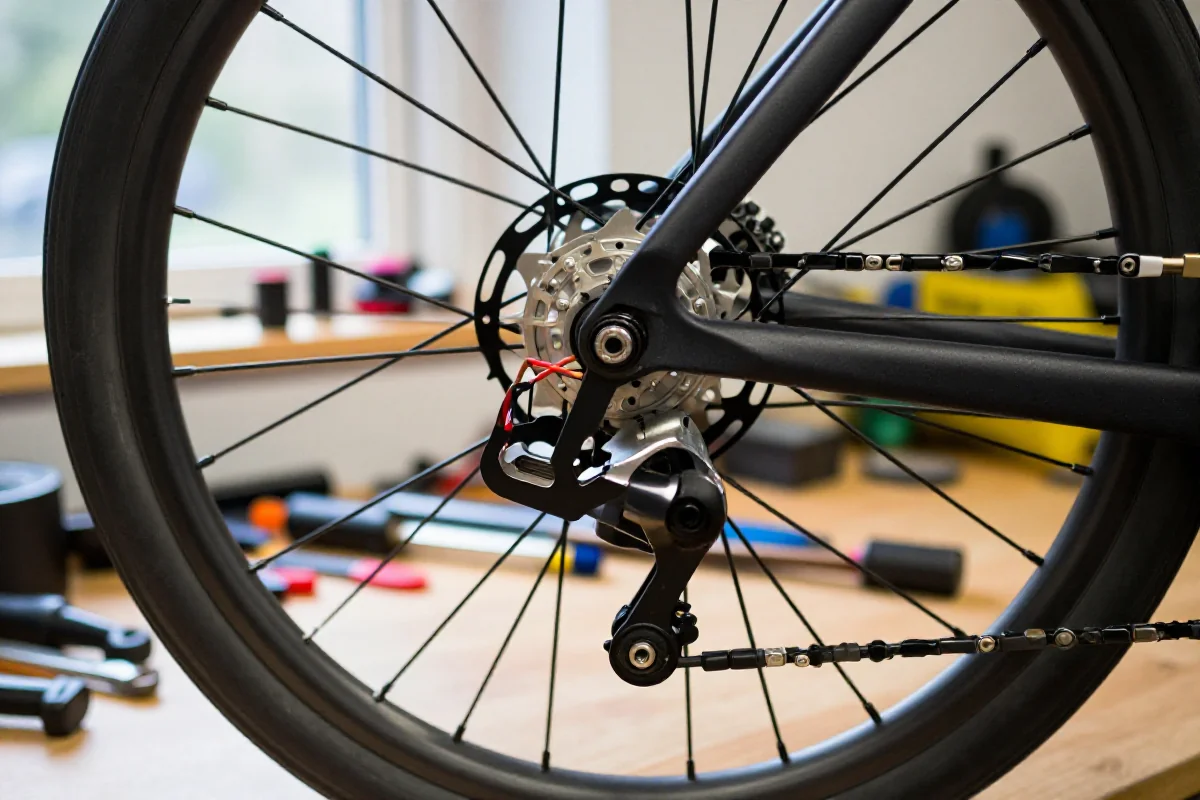 Silnik piasty roweru w warsztacie, szczegóły konstrukcji i komponentów.