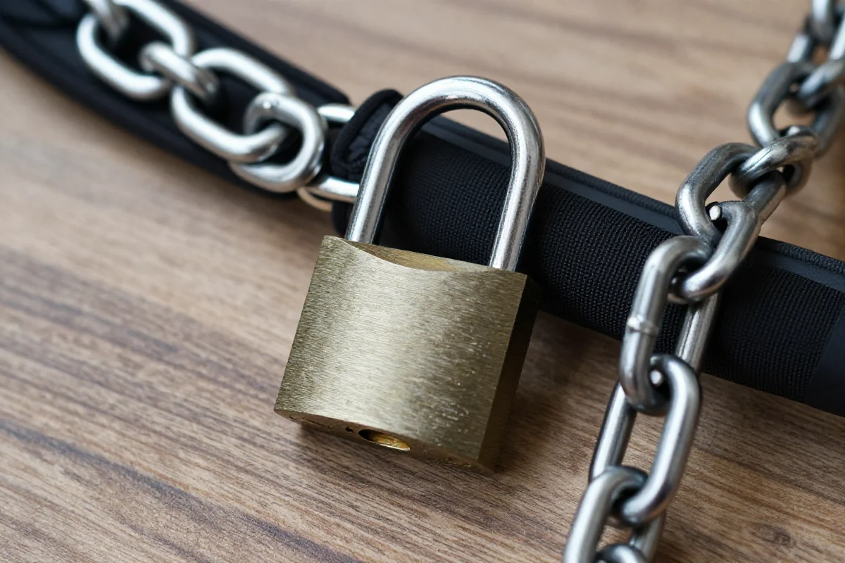 Zamek U-lock i łańcuch rowerowy na drewnianej powierzchni