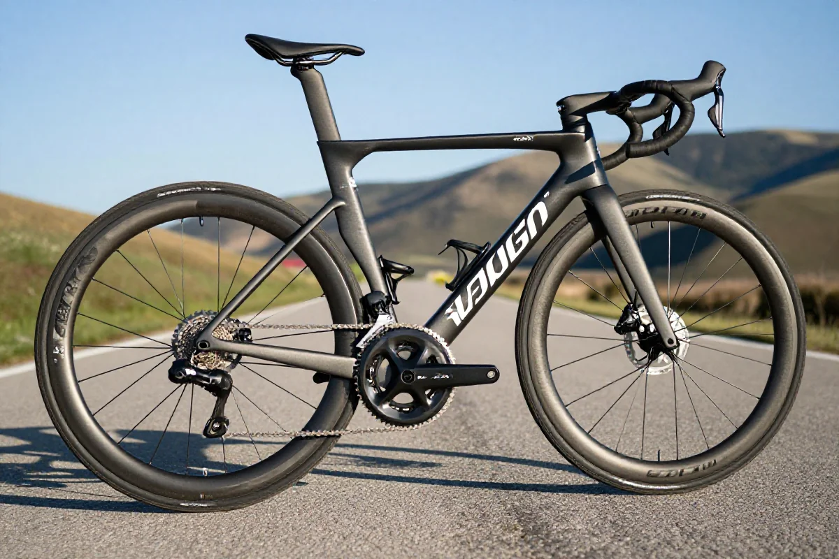 Szczegółowy widok na wysokiej wydajności rower szosowy na asfalcie