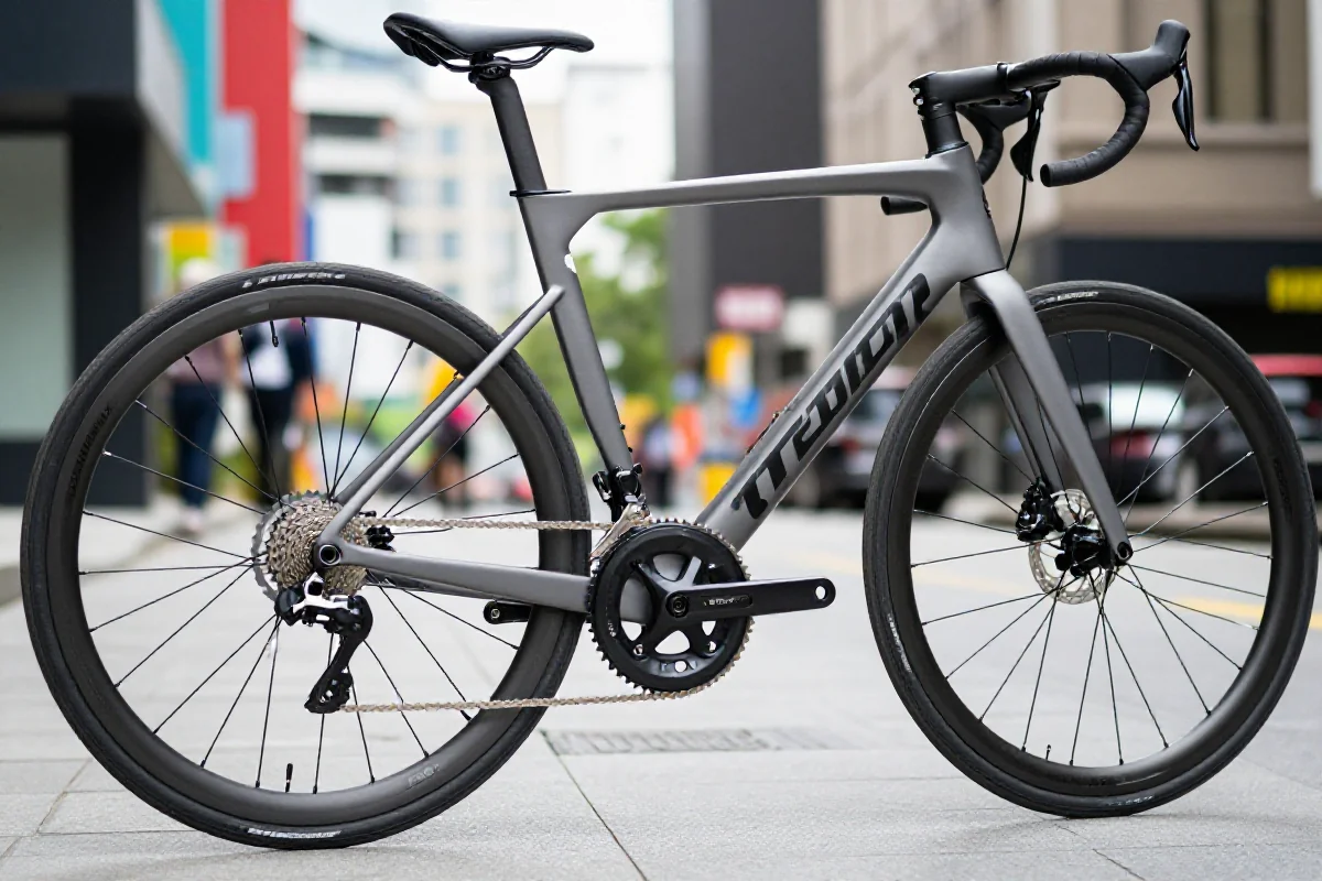 Nowoczesny rower miejski na tle tętniącego życiem miasta