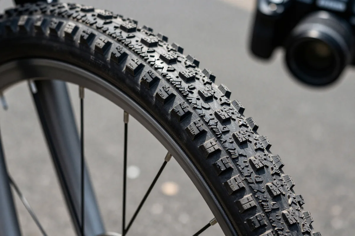 Wysokiej jakości opona rowerowa całoroczna z wyraźnym bieżnikiem na asfalcie.