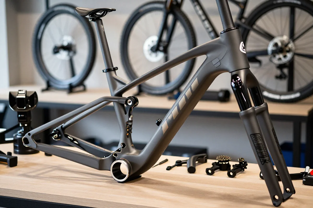 Nowoczesna rama roweru górskiego z detalami, idealna do upgradu MTB