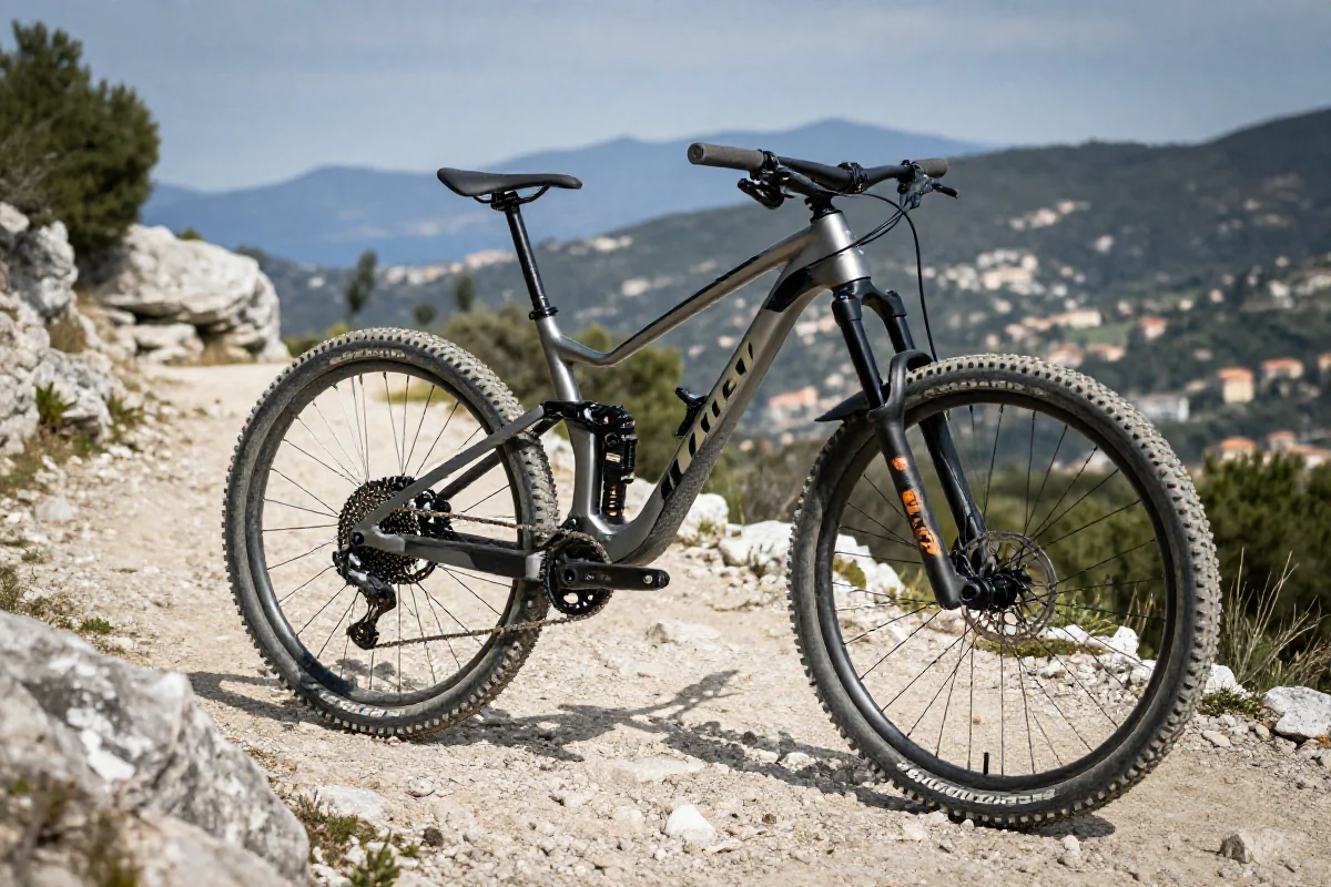 Rower górski na szlaku w Finale Ligure, idealnym miejscu do jazdy MTB.