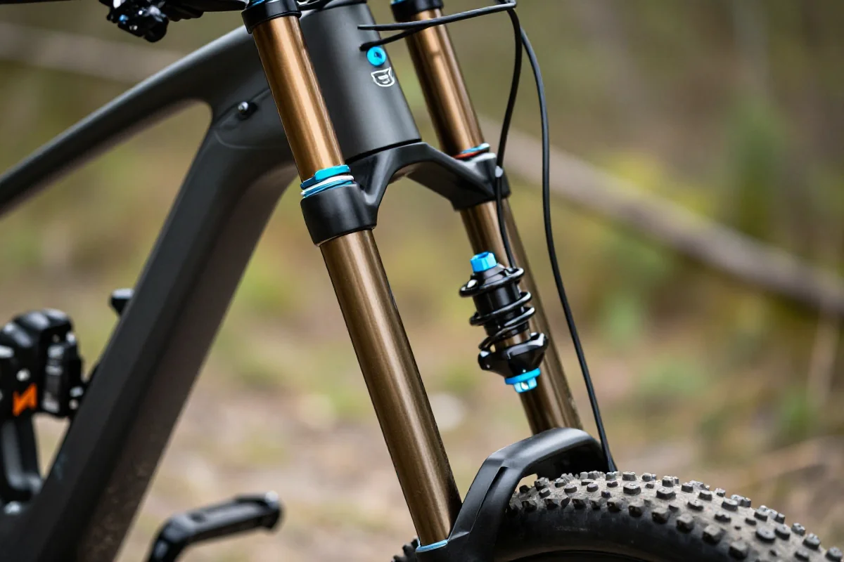 Współczesny widelec MTB z zaawansowanymi technologiami amortyzacji.