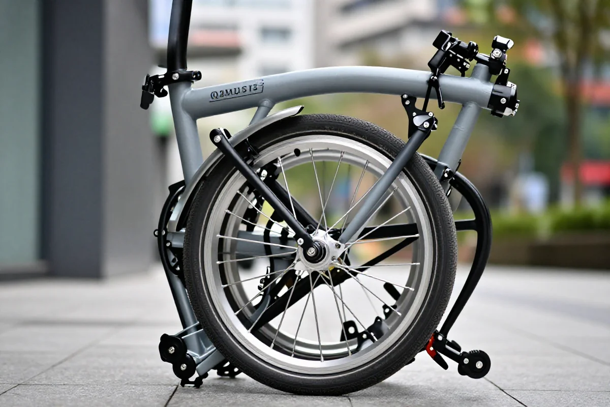 Składany rower miejski z 20-calowymi kołami, idealny do transportu.