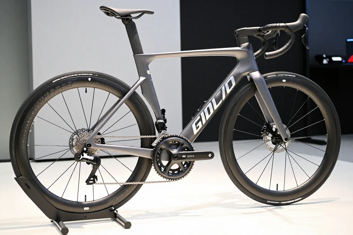Profesjonalny rower szosowy z nowoczesnymi komponentami i aerodynamiczną ramą.