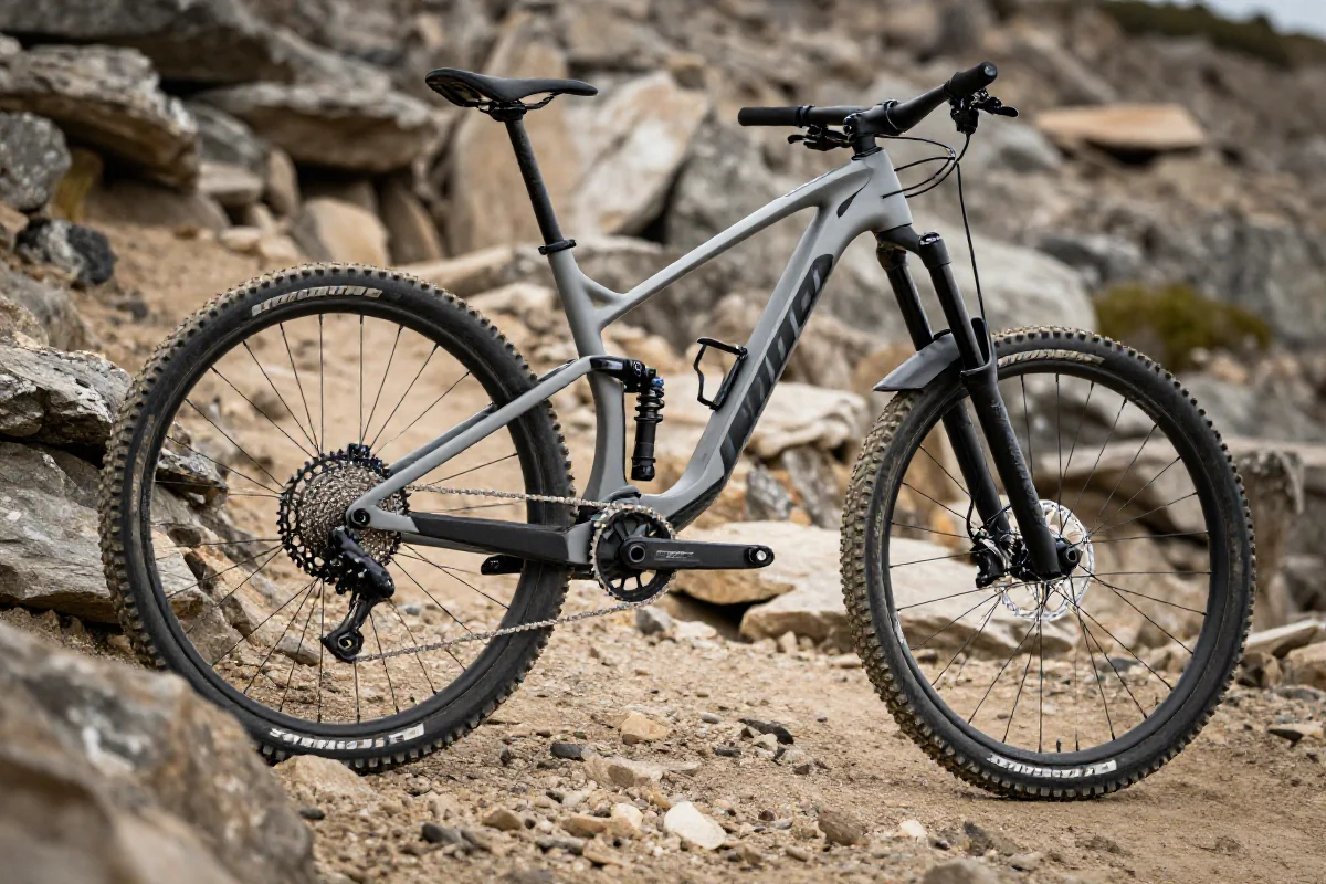 Nowoczesny rower górski na stromej ścieżce, idealny do podjazdów.
