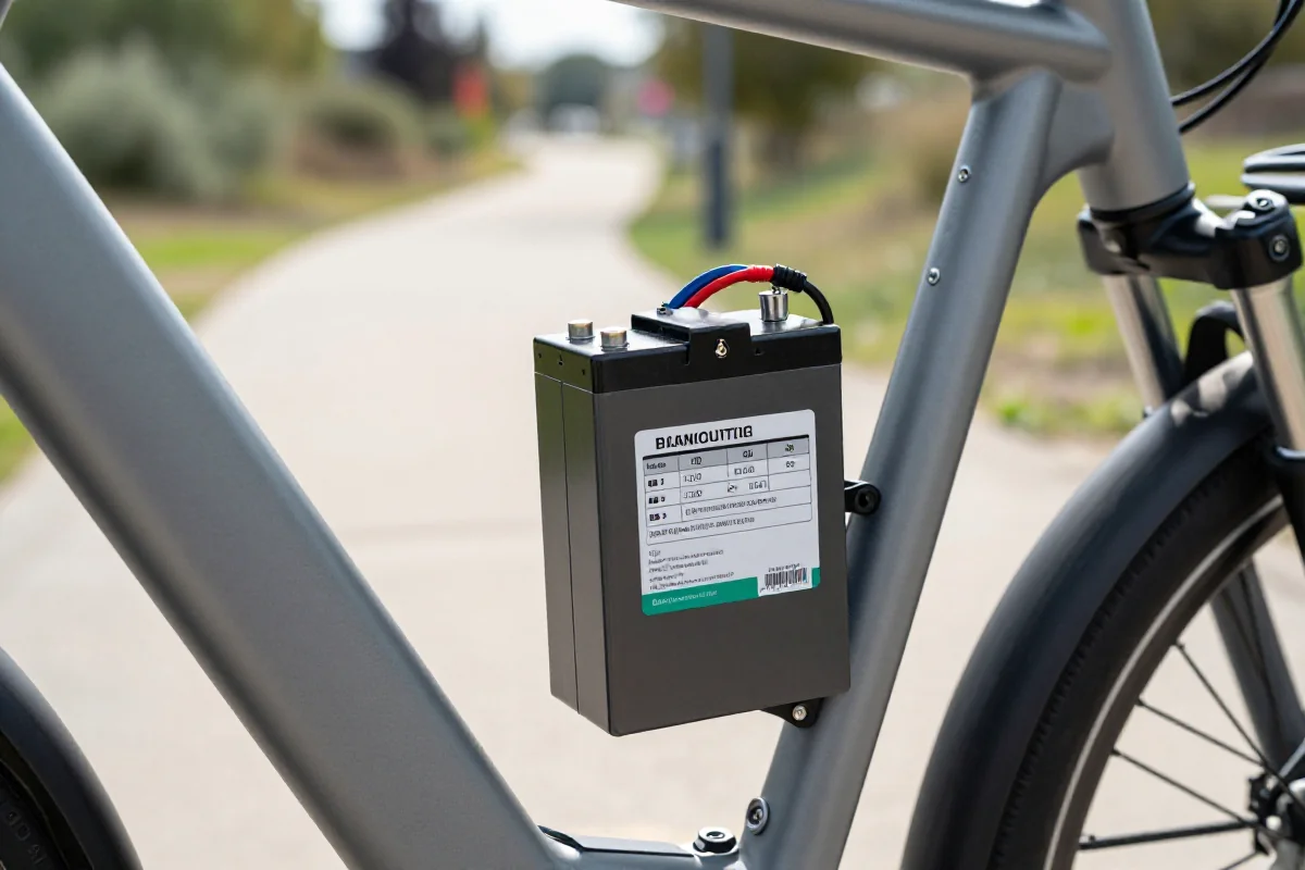 Zbliżenie na akumulator litowo-jonowy w rowerze elektrycznym.