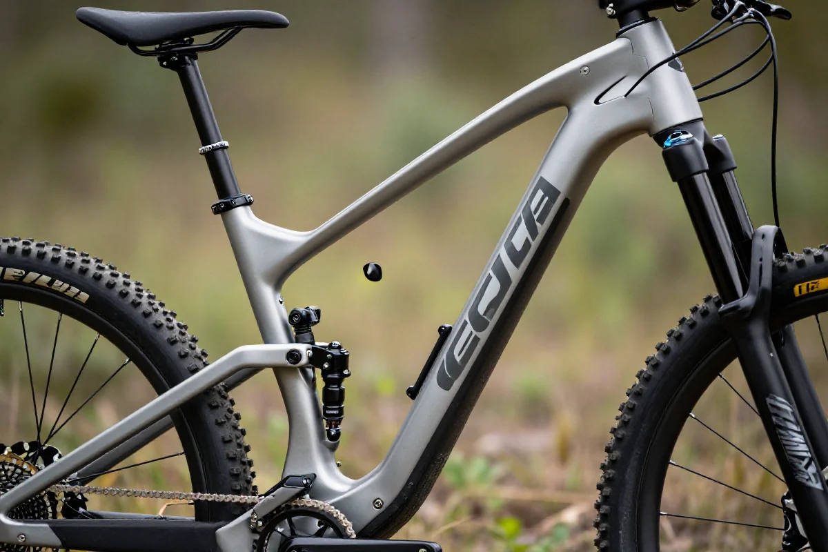 Nowoczesny rower górski cross-country w naturalnym otoczeniu, ukazujący wydajność pedałowania.